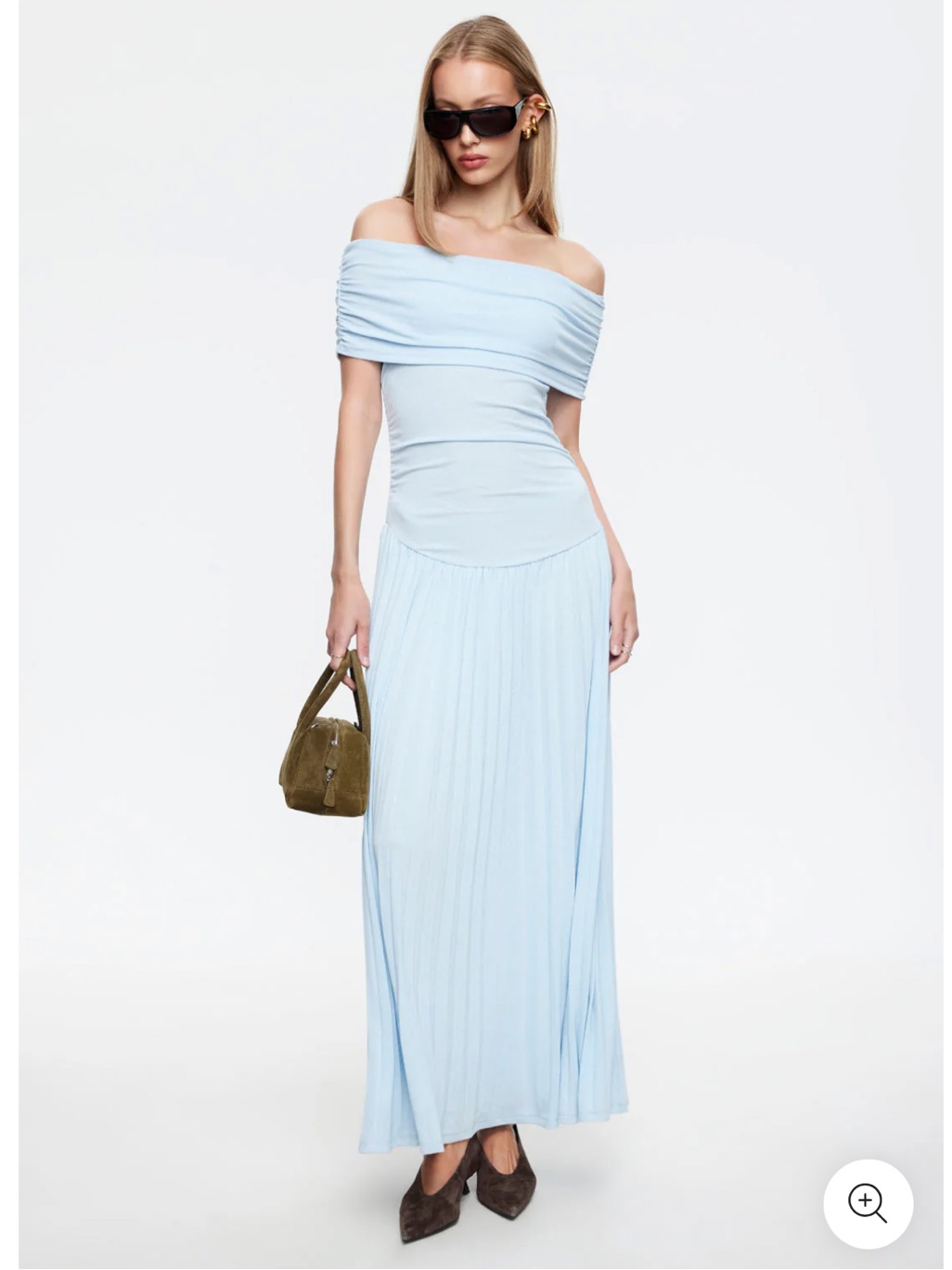 Lioness Field Of Dreams Light Blue Off-Shoulder Pleated Maxi Dress Size Small